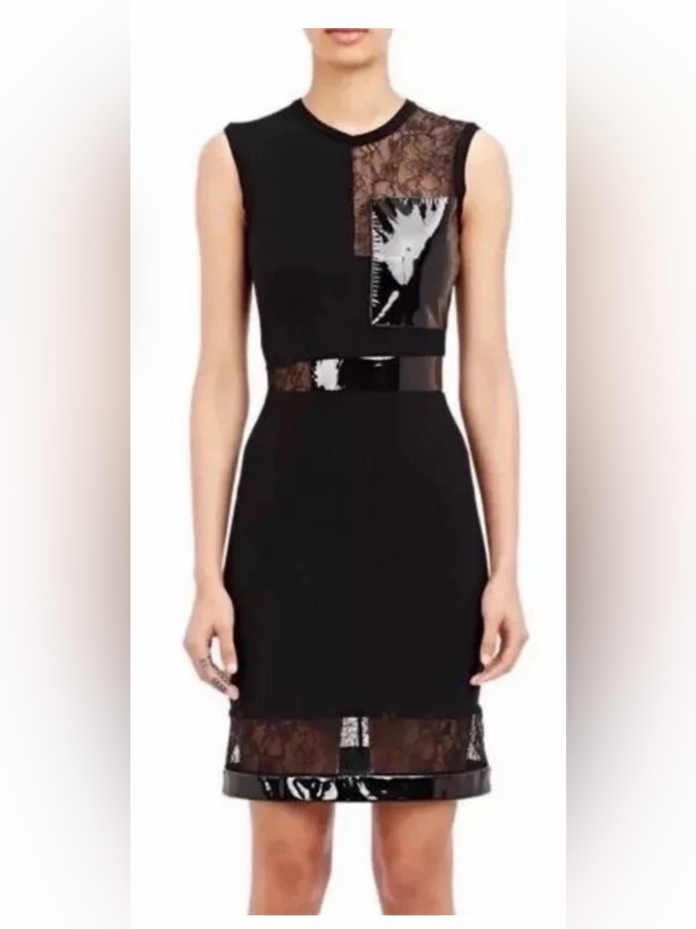 Christopher Kane Lace & Patent Leather Black Sheath Dress Size S - Picture 2 of 14